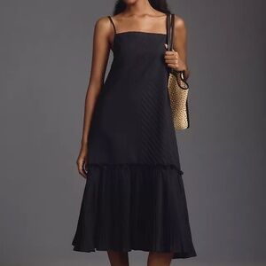 Beatrice .b Pleated Midi Dress with Flounce in Black (NWOT)